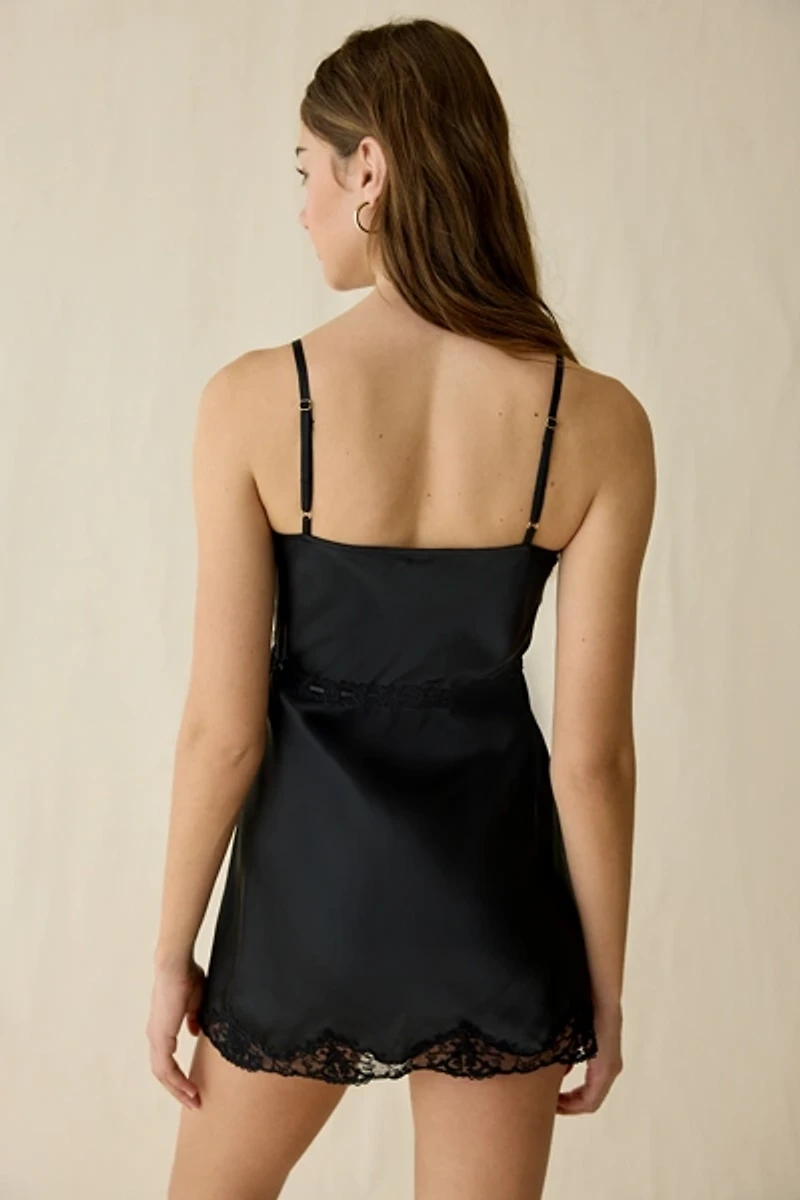 LoveShackFancy Sanna Lace Trim Slip Mini Dress