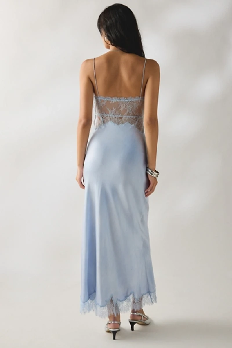 LoveShackFancy Orianna Silk-Blend Lace Trim Slip Maxi Dress