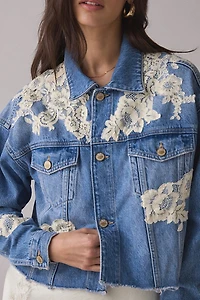 LoveShackFancy Amana Lace Appliqué Denim Jacket