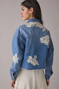 LoveShackFancy Amana Lace Appliqué Denim Jacket