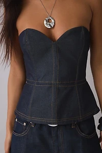 Glamorous Denim Strapless Peplum Bustier Top