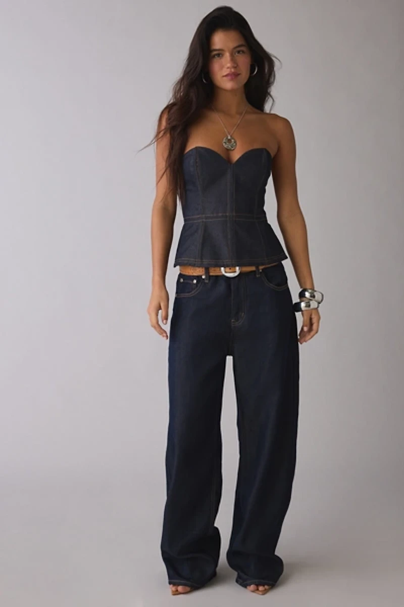 Glamorous Denim Strapless Peplum Bustier Top