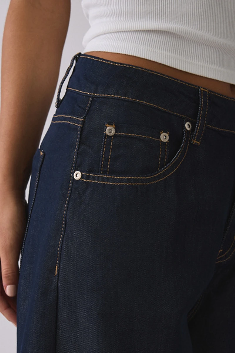 Glamorous Dark Wash Mid-Rise Baggy Barrel Jean