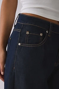 Glamorous Dark Wash Mid-Rise Baggy Barrel Jean