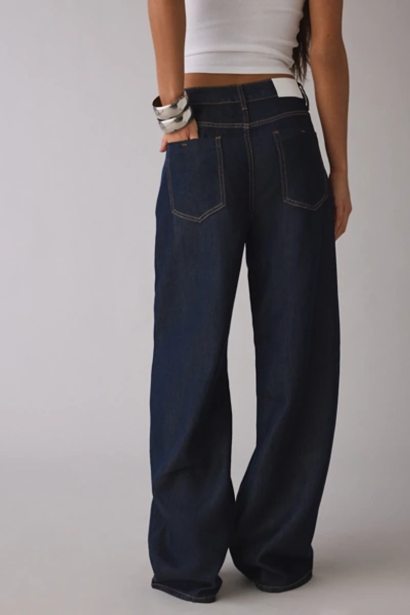 Glamorous Dark Wash Mid-Rise Baggy Barrel Jean