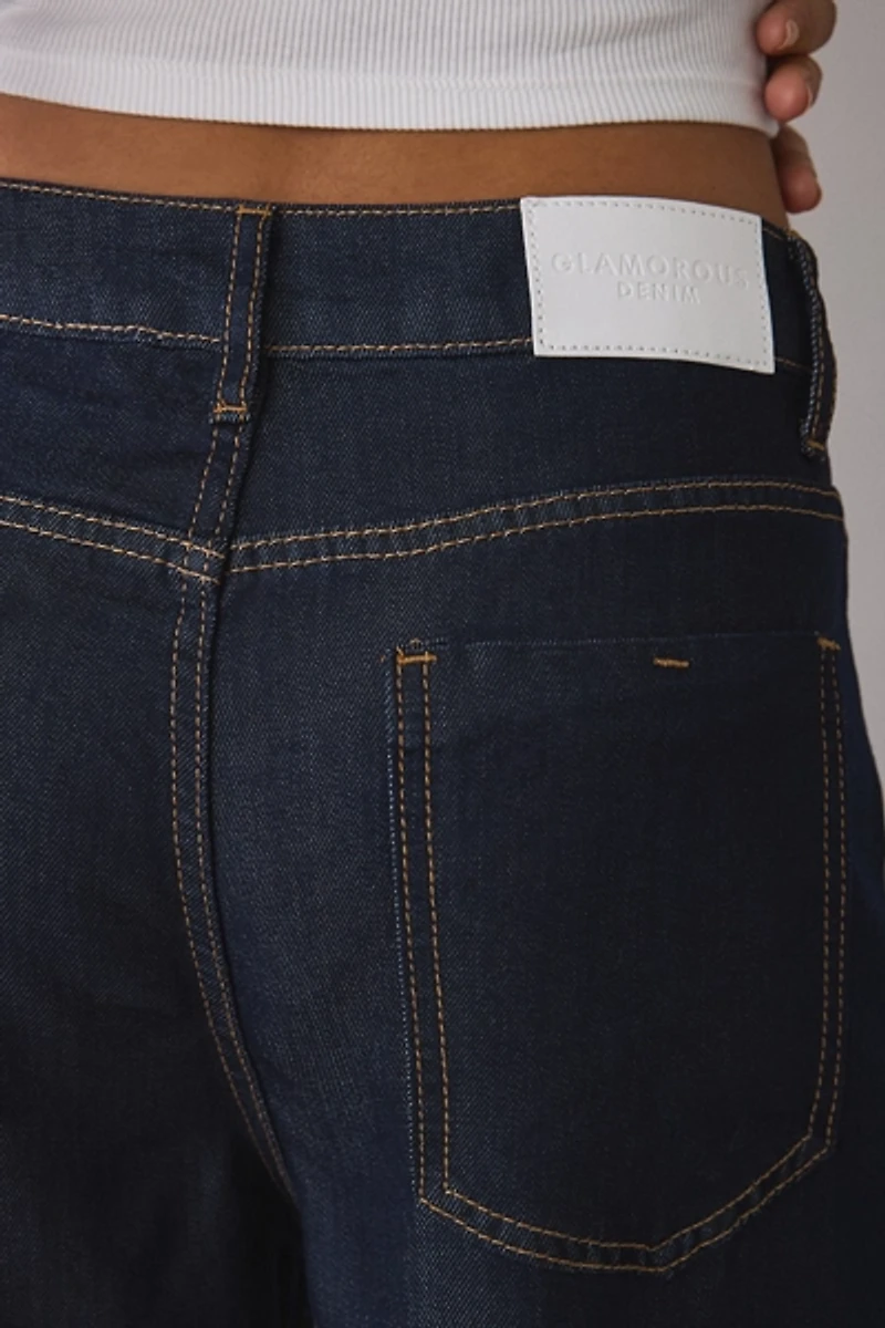 Glamorous Dark Wash Mid-Rise Baggy Barrel Jean