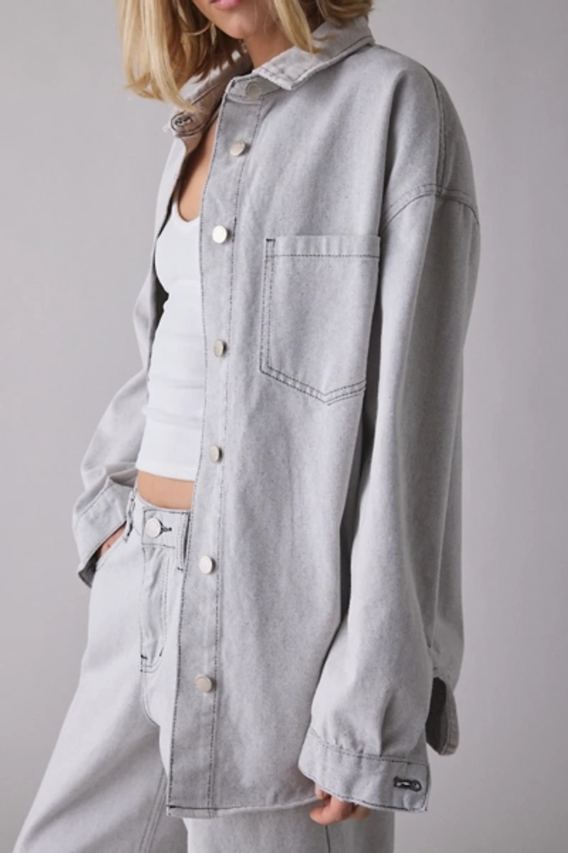 Glamorous Grey Wash Oversized Denim Shirt