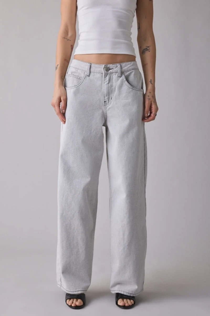 Glamorous Grey Wash Mid-Rise Baggy Jean