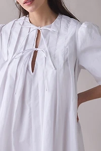 Glamorous Pleated Tie-Front Cotton Mini Dress