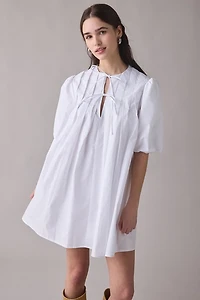 Glamorous Pleated Tie-Front Cotton Mini Dress