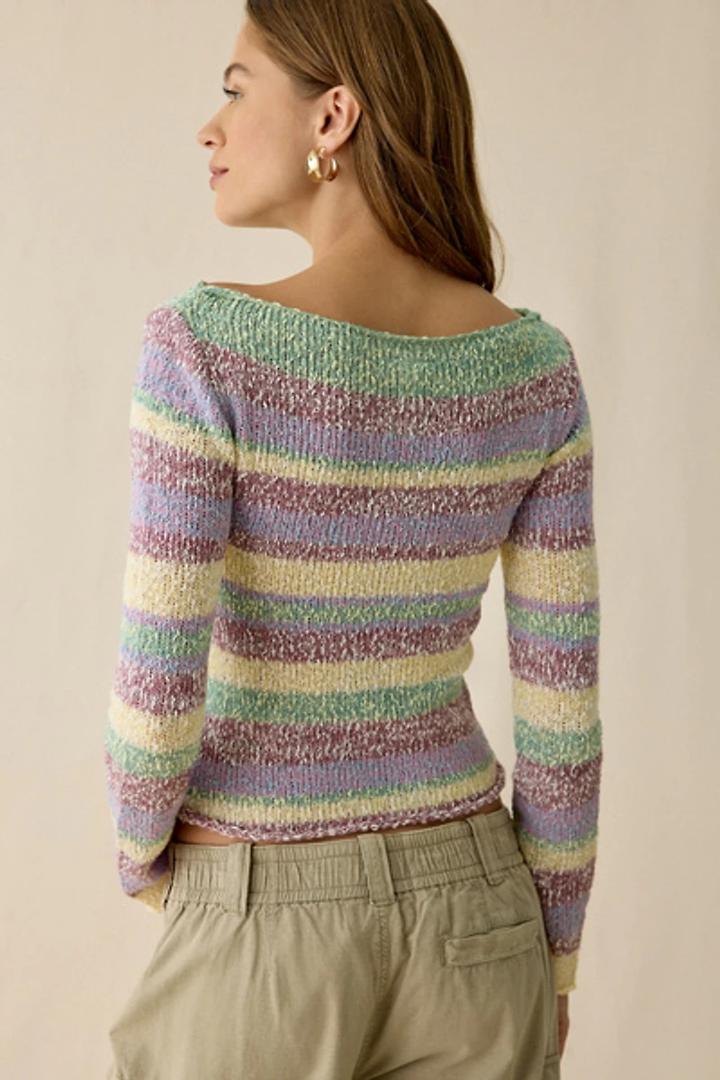 UO Marina Striped Slub Knit Boatneck Sweater