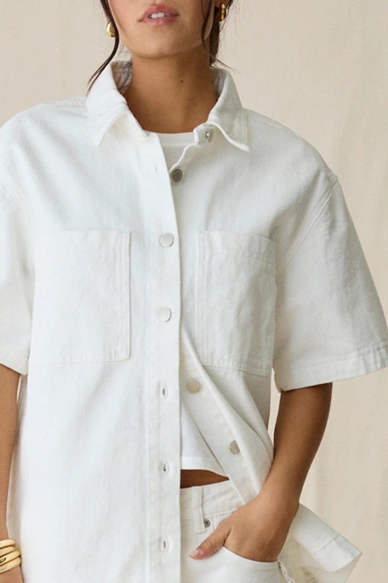Glamorous Oversized Denim Short Sleeve Button-Up Shirt
