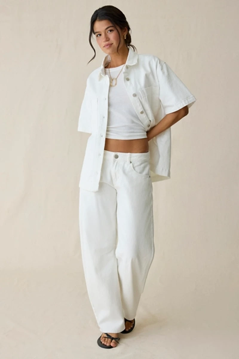 Glamorous Oversized Denim Short Sleeve Button-Up Shirt