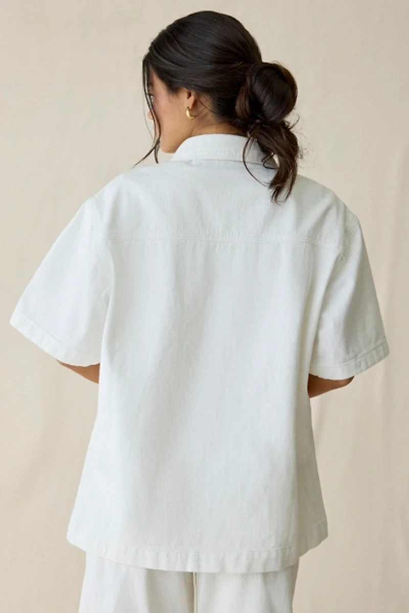 Glamorous Oversized Denim Short Sleeve Button-Up Shirt