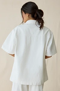 Glamorous Oversized Denim Short Sleeve Button-Up Shirt