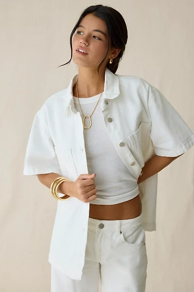 Glamorous Oversized Denim Short Sleeve Button-Up Shirt