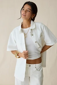 Glamorous Oversized Denim Short Sleeve Button-Up Shirt