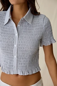 Glamorous Shirred Short Sleeve Button-Down Shirt