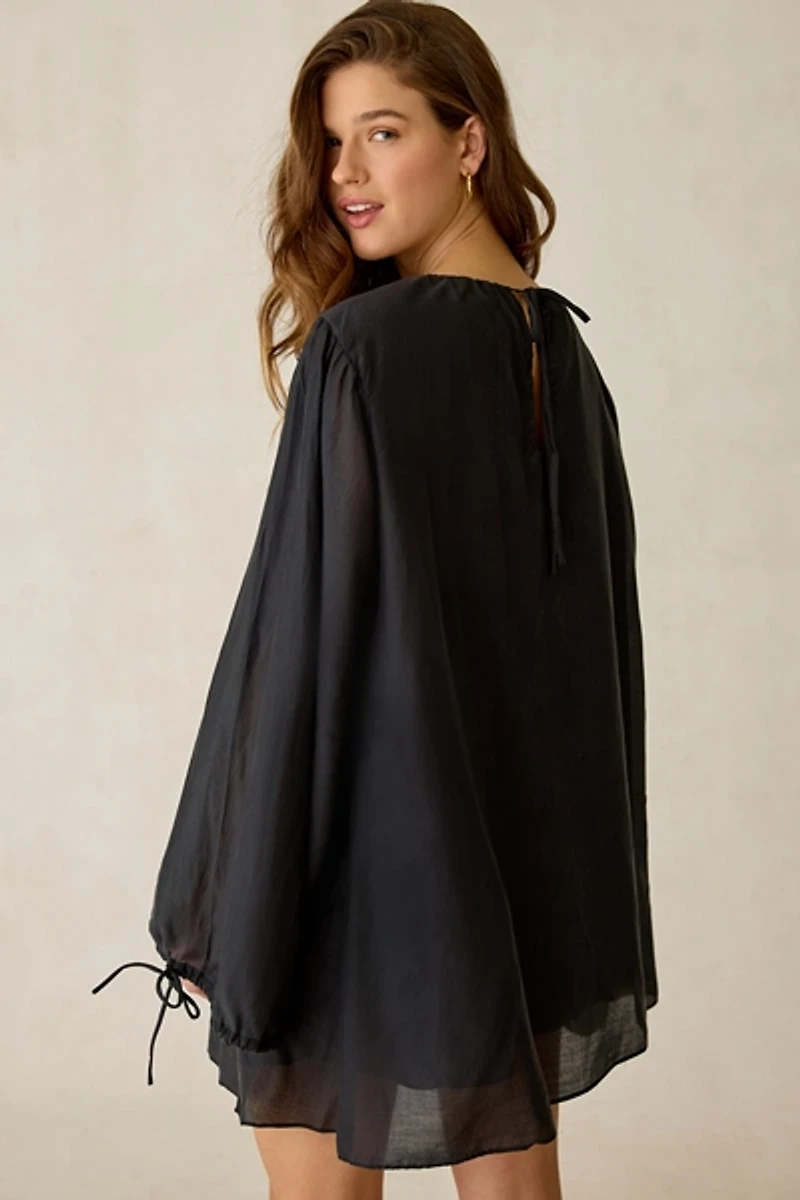 Glamorous Lace Yoke Long Sleeve Trapeze Mini Dress