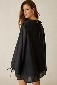 Glamorous Lace Yoke Long Sleeve Trapeze Mini Dress