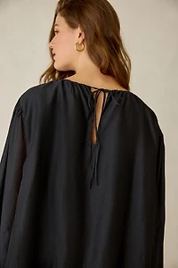 Glamorous Lace Yoke Long Sleeve Trapeze Mini Dress