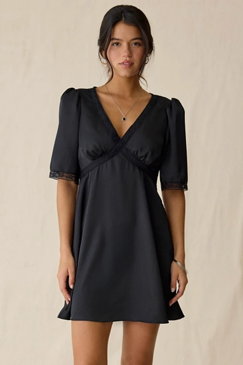 Glamorous Out Tonight Lace Trim Satin Mini Dress