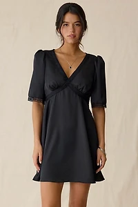 Glamorous Out Tonight Lace Trim Satin Mini Dress