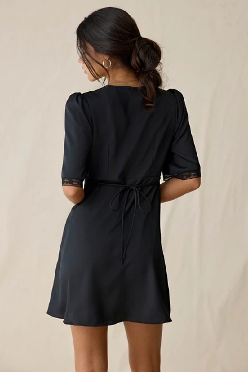 Glamorous Out Tonight Lace Trim Satin Mini Dress