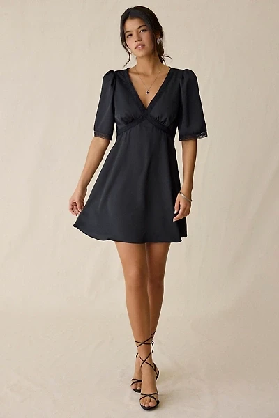 Glamorous Out Tonight Lace Trim Satin Mini Dress