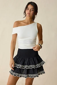 Glamorous RaRa Shirred Tiered Ruffle Mini Skirt
