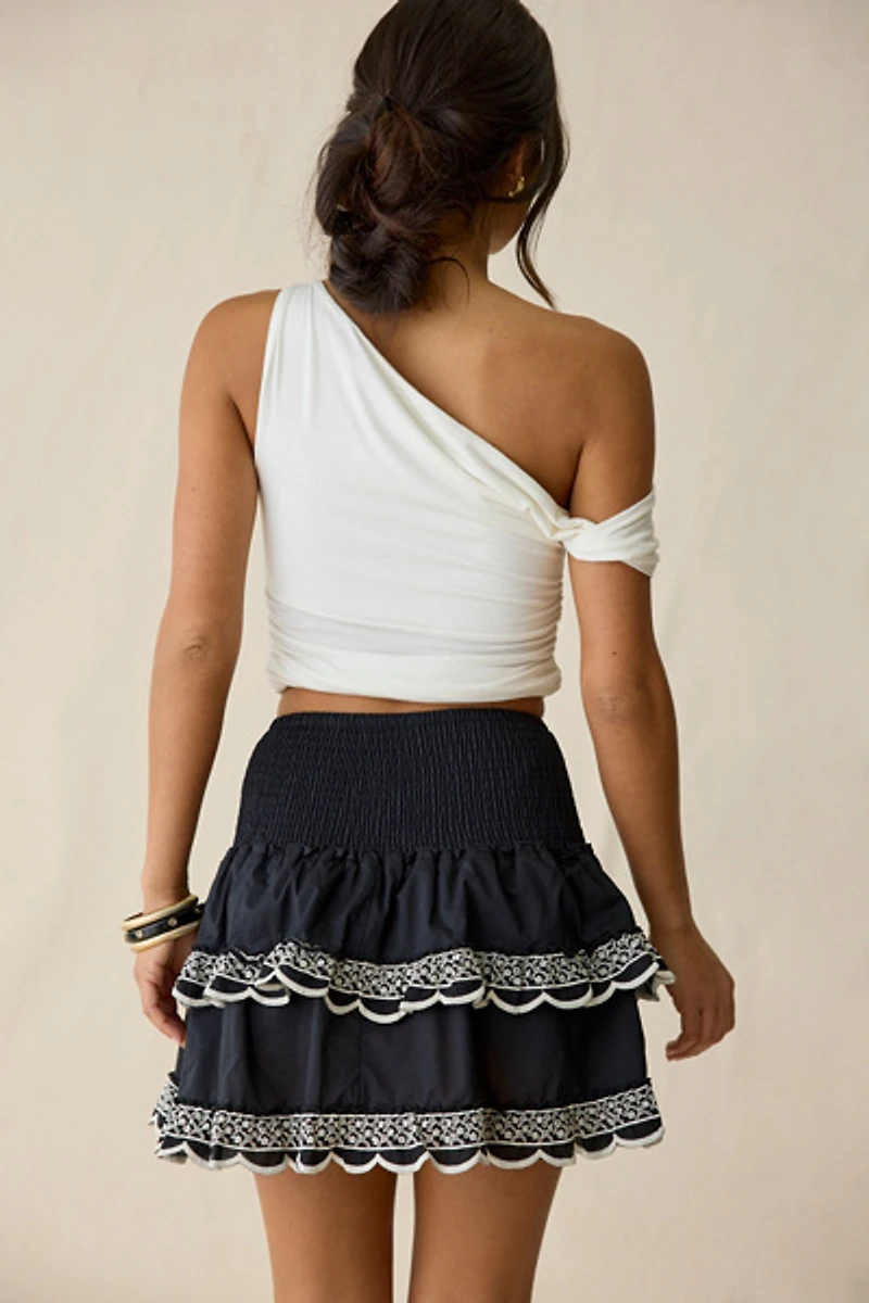 Glamorous RaRa Shirred Tiered Ruffle Mini Skirt