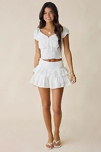 Glamorous Eyelet Lace Tiered Ruffle Mini Skirt