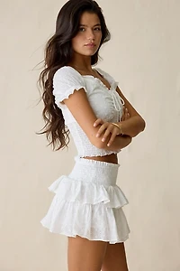 Glamorous Eyelet Lace Tiered Ruffle Mini Skirt