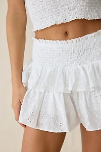 Glamorous Eyelet Lace Tiered Ruffle Mini Skirt