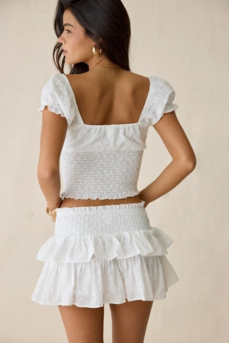 Glamorous Eyelet Lace Tiered Ruffle Mini Skirt