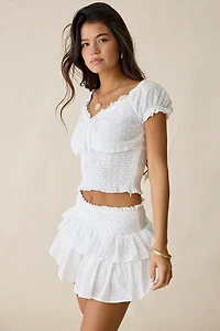 Glamorous Eyelet Lace Tiered Ruffle Mini Skirt