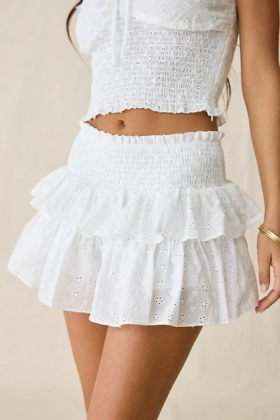 Glamorous Eyelet Lace Tiered Ruffle Mini Skirt