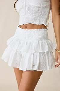 Glamorous Eyelet Lace Tiered Ruffle Mini Skirt