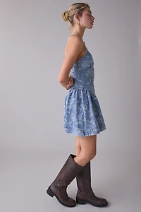 En Saison Opal Floral Jacquard Denim Corset Mini Dress