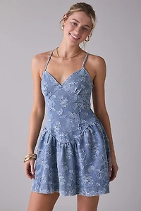 En Saison Opal Floral Jacquard Denim Corset Mini Dress