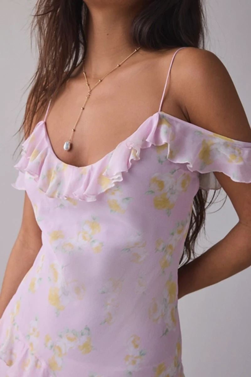 LoveShackFancy Timara Ruffle Cold-Shoulder Mini Dress