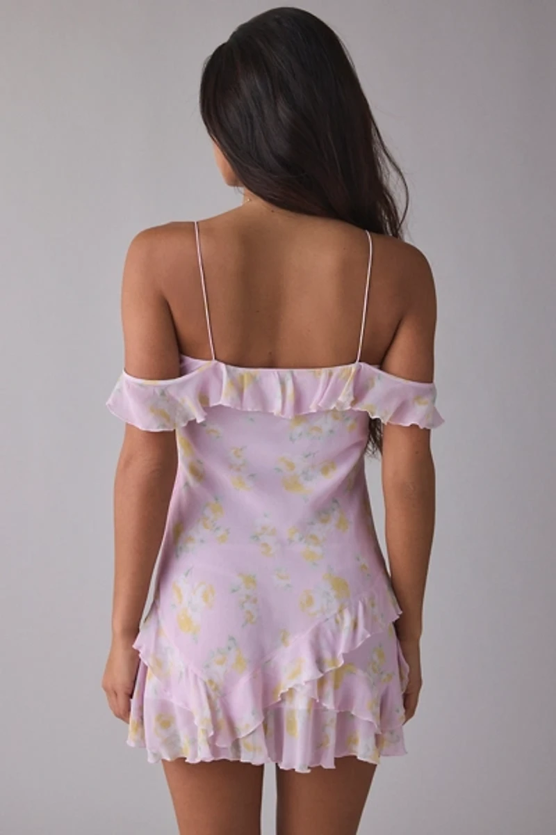 LoveShackFancy Timara Ruffle Cold-Shoulder Mini Dress