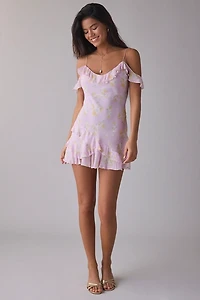 LoveShackFancy Timara Ruffle Cold-Shoulder Mini Dress
