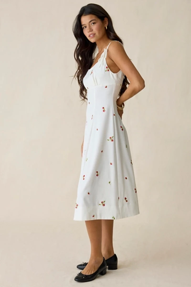 En Saison Strawberry Kiss Tie-Strap Midi Dress