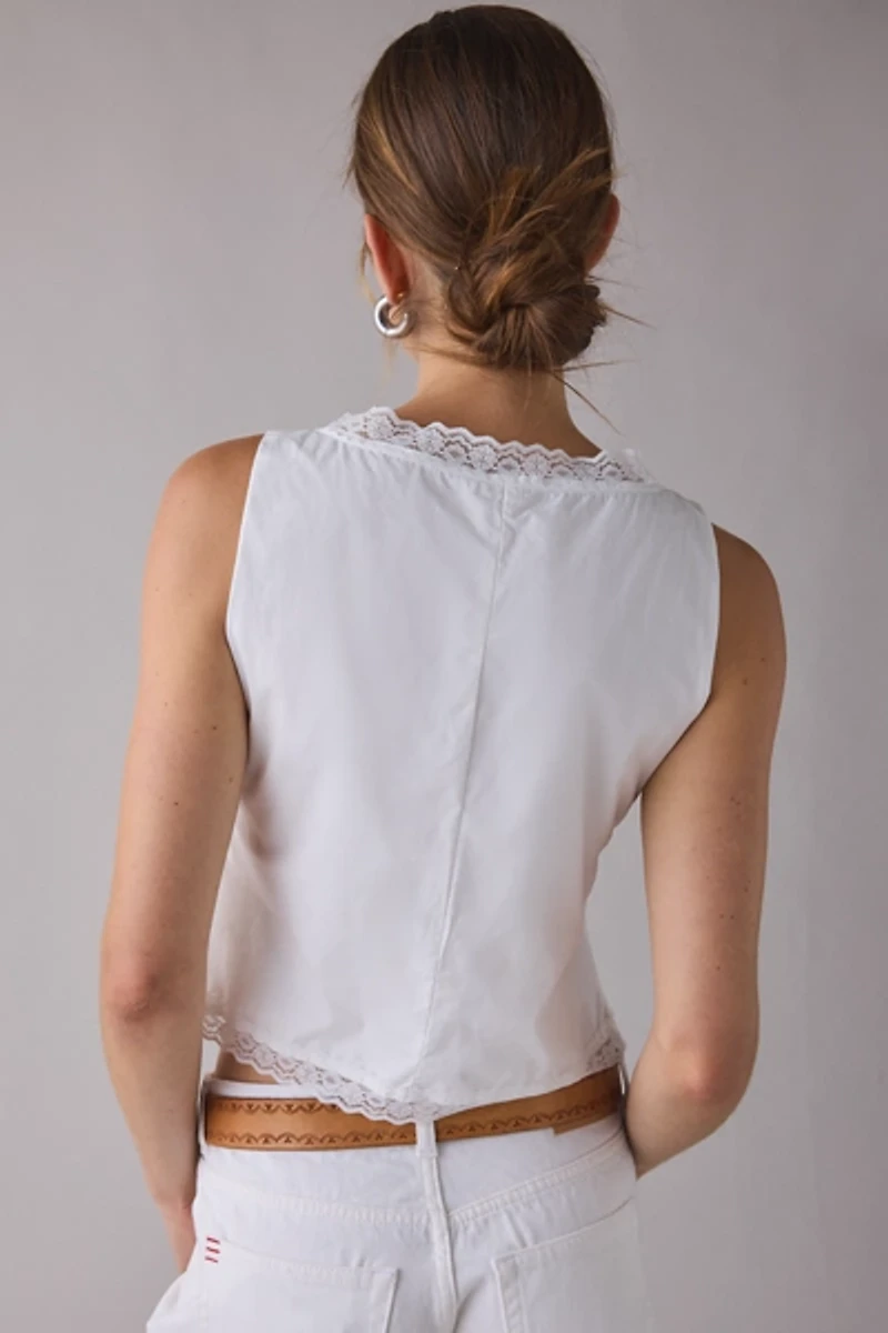 Glamorous Tie-Front Flyaway Lace Trim Tank Top