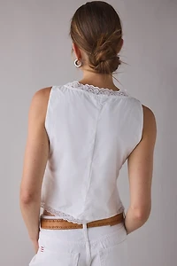 Glamorous Tie-Front Flyaway Lace Trim Tank Top