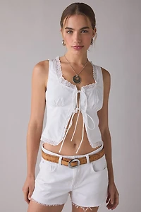 Glamorous Tie-Front Flyaway Lace Trim Tank Top