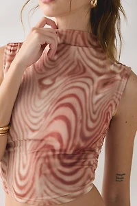 Glamorous Take A Swirl Mesh High Neck Sleeveless Top