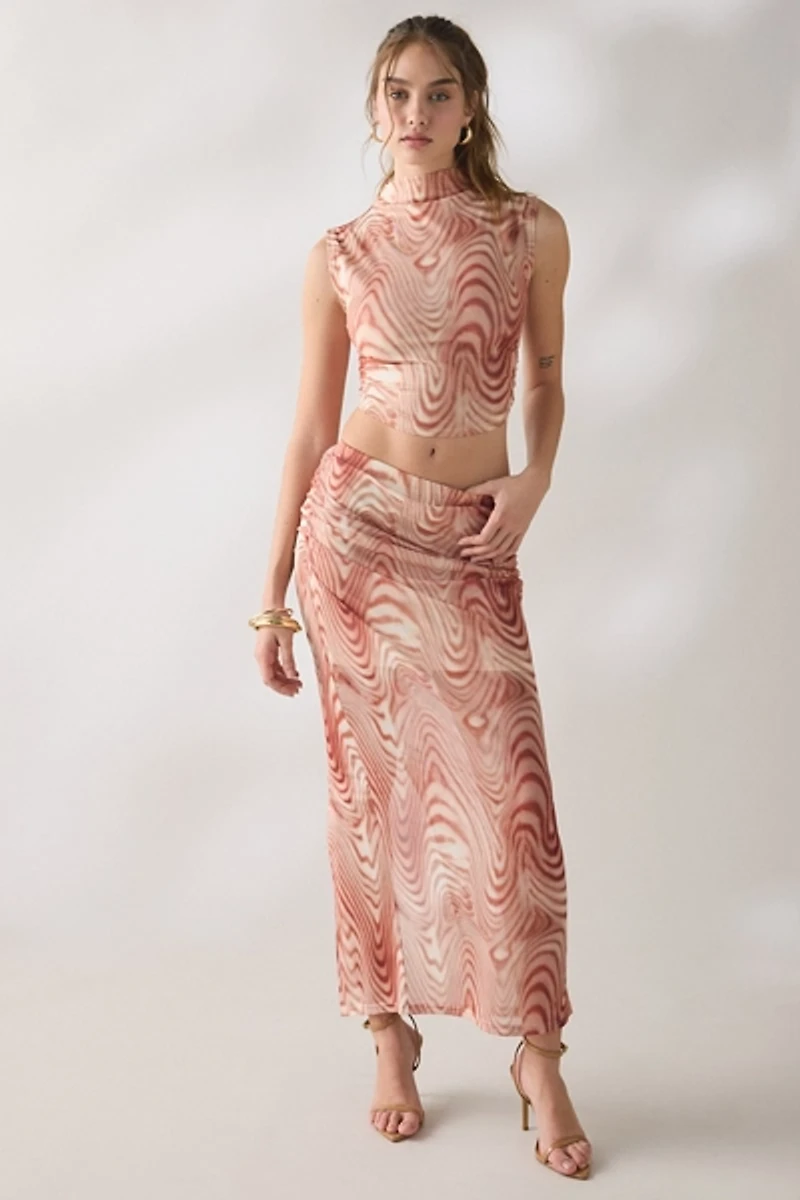 Glamorous Take A Swirl Mesh High Neck Sleeveless Top