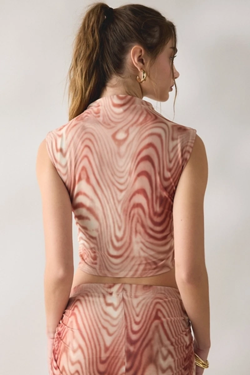 Glamorous Take A Swirl Mesh High Neck Sleeveless Top